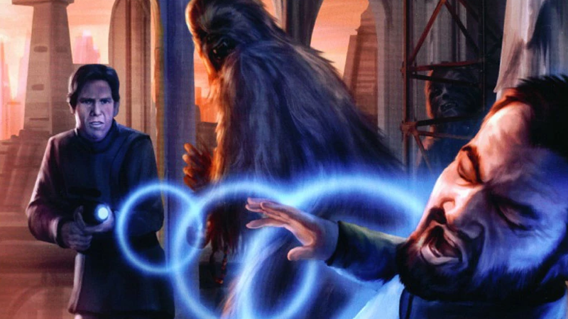Image: Han frees Chewbacca in The Essential Guide to Warfare. Art by Chris Scalf